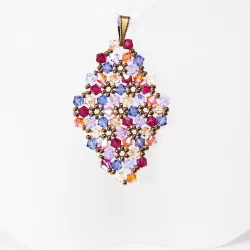Pendant 30cm - Terence Rhombus M-Violet Organza - Pendant 30cm - Laiton bronze